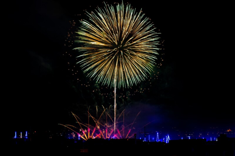 Traditional fireworks display on the eve of the feast of Our Lady of Mount Carmel, Zurrieq, Malta, known as tal-Karmnu, Shot during 2024 feast.